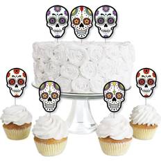 Confetti Big Dot of Happiness Day the Dead Dessert Cupcake Toppers Sugar Skull Party Clear Treat Picks Set 24