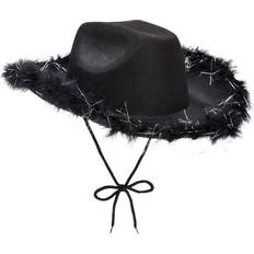 Halloween Headgear Black cowgirl cowboy hat with feathers for women, men, halloween, birthday party