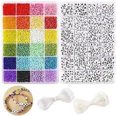 Craft beads kit 10800pcs 3mm glass seed beads and 1200pcs letter beads for fr