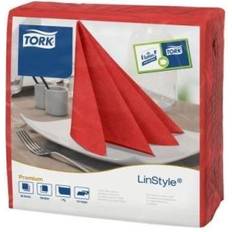 Tork LinStyle Dinnerservietten, 39 x 39 cm, 1-lagig, 1/4 Falz, 1 Karton = 12 x 50 = 600 Stück, Farbe: rot