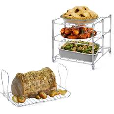 Roast Racks 3-Tier Oven Rack & Turkey Lifter Roasting Rack Space Collapsible