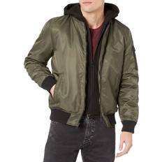 Guess Outerwear Guess Men's Hooded Bomber Jacket, olive
