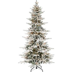 White Christmas Trees Puleo International 7.5-ft. Pre-Lit Slim Flocked Utah Fir Christmas Tree