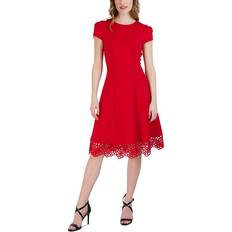 Donna Ricco Lace Trim A-Line Dress - Red