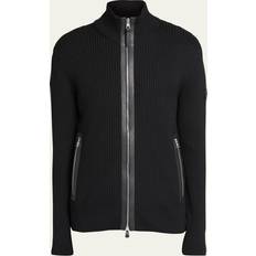 Cardigans Moncler Wool and leather-trimmed cardigan black