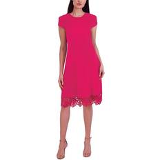 Donna Ricco Lace Trim A-Line Dress - Dark Pink