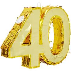Piñatas Sparkle and Bash Small gold 40 pinata for birthdays, 40th anniversary decorations, 16.5 x 13 in