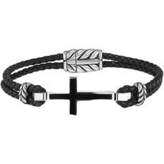 David Yurman Exotic Stone Cross Leather Bracelet - Silver/Black