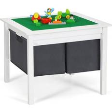 Costway Lego Costway 2-in-1 Kids Double-sided Activity Building Block Table with Drawers-White