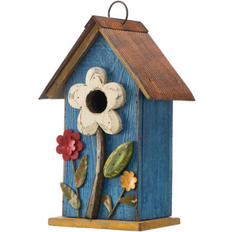 Wood Christmas Trees GlitzHome 10.25" Distressed Birdhouse with Flower Christmas Tree
