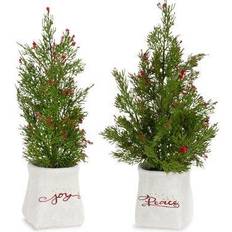 White Christmas Trees Melrose Set of 2 Joy Peace Pine Potted Christmas Tree