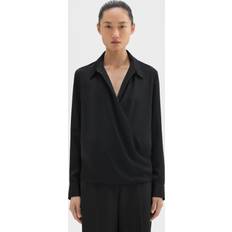 Theory Long-Sleeve Wrap Blouse BLK