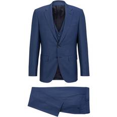 Hugo Boss Suits HUGO BOSS Three-piece slim-fit suit in virgin wool blue Regular