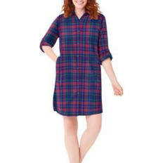 Plus size evening tops Sleepshirt in Plaid Flannel with Button Front Plus Size - Evening Blue Plaid
