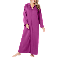 Plus size robes Long Hooded Fleece Sweatshirt Robe - Rich Magenta