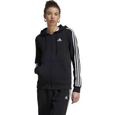 Adidas Women Sweaters adidas Essentials 3-Stripes Full-Zip Fleece Hoodie Black Womens
