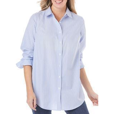 Woman Within Perfect Long Sleeve Shirt - French Blue Stripe