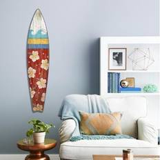 Decor Vintage Hawaiian Flowers Surfboard Framed Art