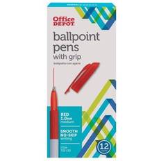 Office Depot Brand Grip Ballpoint Pens, Medium Point, 1.0 mm, White Barrel, Red Ink, Pack of 12
