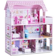Costway Dolls & Doll Houses Costway 28 Inch Pink Dollhouse with Furniture