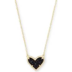 Kendra Scott Ari Heart Short Pendant Necklace - Gold/Black Drusy