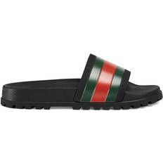 Gucci Men Shoes Gucci Web Rubber Slide Sandal - Black Rubber