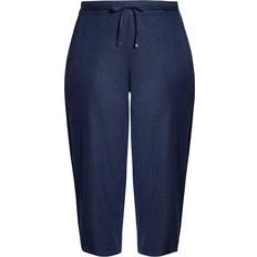 Evans Pants & Shorts Evans Linen Blend Crop Trouser - Navy