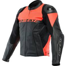 Dainese Racing Mens Perforated Leather Motorcycle Jacket Black/Fluo Red EUR