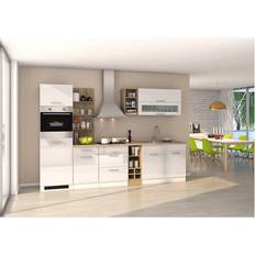 Küchenzeile MARANELLO-03 Weiß Elektrogeräten Spülbecken 300 x 200 x 60cm