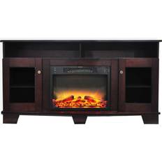 Cambridge 59' Width Fireplace Mantel with Logs and Grate Electric Insert, Mahogany
