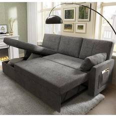 Furniture PaPaJet Pull Out Couch Gray 84" 2pcs 3 Seater