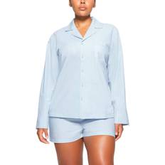 SKIMS Bekleidung SKIMS Poplin Sleep Cotton Button Up Shirt - Blue