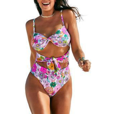 Women Swimsuits Swimsuits For All Underwire Tie Front Bandeau One Piece - Bright Floral