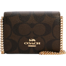 Leather Wallets & Key Holders Coach Mini Wallet On A Chain In Signature Canvas - Gold/Brown Black