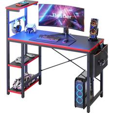 Nintendo Switch Gaming Accessories Bestier Gaming Desk with LED Lights, 44 Inch PC Gamer Desk for Small Spaces, Computer Desk with Reversible Storage Shelves & Side Storage Bag (Black 3D Carbon Fiber)