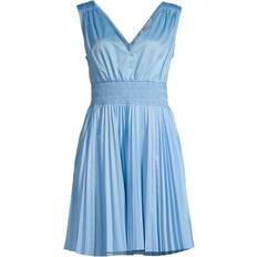 Rebecca Taylor V Neck Pleated Smocked Dress - Azul Blue