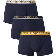 Golden Unterhosen Emporio Armani 3-Pack Mixed Waistband Boxer Trunks, Navy/gold