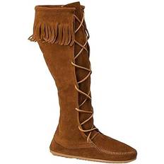 Suede High Boots Minnetonka Front Lace Knee - Brown