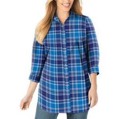 Woman Within Perfect Three Quarter Sleeve Shirt Plus Size - Evening Blue Pretty Plaid