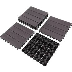 Pure Garden Patio Floor Tiles Set of 6 Wood/Plastic Composite Interlocking Deck Tiles for Outdoor Flooring – 5.8-Square-Feet Gray Woodgrain