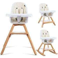 Costway 3-in-1 Convertible Wooden Baby High Chair-Beige