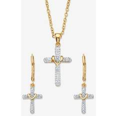 Jewelry Sets Women's Diamond Accent Gold-Plated 2-Piece Cross Earring and Necklace Set 18"-20" by PalmBeach Jewelry in Gold