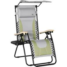 Zero gravity lounger Camping OutSunny Zero Gravity Green Metal Outdoor Lounge Chair, Folding Reclining Patio Chair, with Cup Holder, Shade Cover, and Headrest