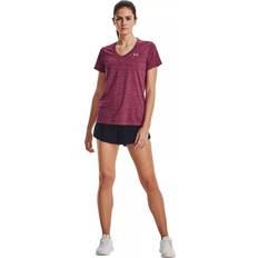 Under Armour Tech Twist Short-Sleeve V-Neck T-Shirt for Ladies Charged Cherry/Rebel Pink/Metallic Silver