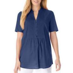 Plus size evening tops Woman Within Pintucked Half-Button Tunic Plus Size - Evening Blue