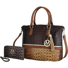 Wrist Strap Bags MKF Collection Autumn Crocodile Skin Tote Bag with Wallet - Taupe Chocolate