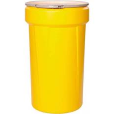 55 gallon drum Eagle Manufacturing 1655M 55 Gallon Yellow Plastic Barrel Drum with Metal Lever-Lock