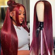 UNANCY 13×4 HD Pre Plucked Hairline Lace Front Wigs 24 inch 99J Wine Red
