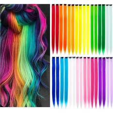 32Packs Colored Hair Extensions 20Inch Straight Color Clip Extension Rainbow Party Highlights