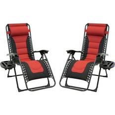 Camping Premier Sun-Ray 2pc Padded Zero Gravity Chair Set Red & Black